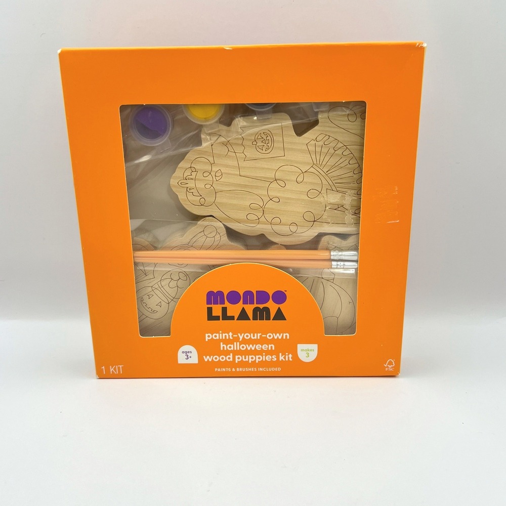 Mondo Llama Halloween Paint Your Own Wood Puppies Kit 3 Count DIY Art Set NEW